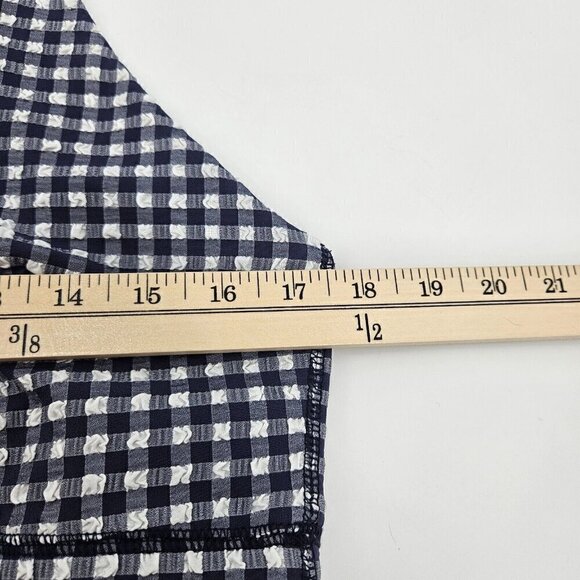 J. Crew Puckered Gingham Sports Bra Blue Women's Size XL High Neck Athleisure - Picture 9 of 9